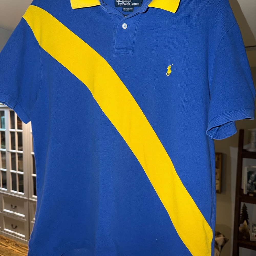 Ralph Lauren Men's Polo Shirt in Blue and Yellow VINTAGE
